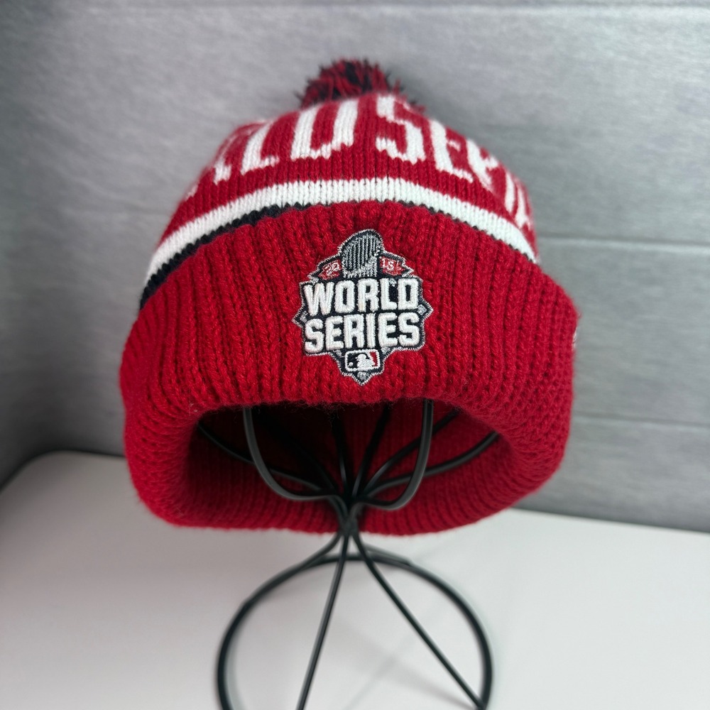 47 Brand World Series Beanie Hat‎ Red Black Pom Knit MLB Winter Streetwear - Picture 6 of 8